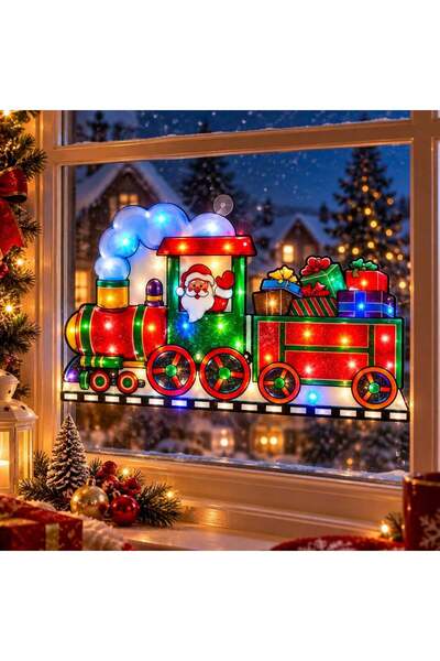 JML Decorațiune de Crăciun pentru fereastră 45x24cm, Moș Crăciun pe tren, cu ...
