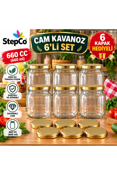 StepCo Set of 6 Glass Jars with Lids 660 Cc Canning and Food Storage Jars wit...