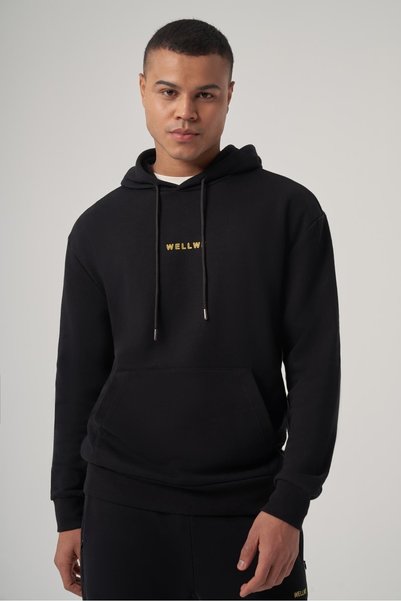 wellwe ISELT Erkek Siyah Oversize Kapüşonlu Sweatshirt