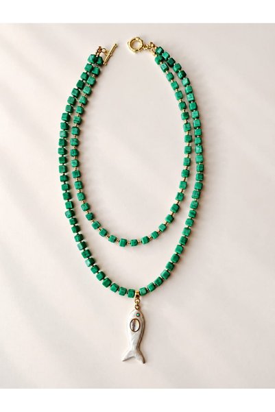 Sinem Şanlı Atelier Fish Double Row Porcelain Cube Bead Necklace