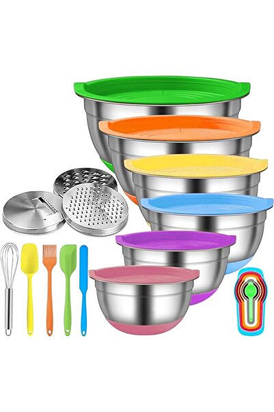 Menbyci 6 Pcs Mixing Bowls with Lids,Stainless Steel Mixing Bowls with 3 Grat...