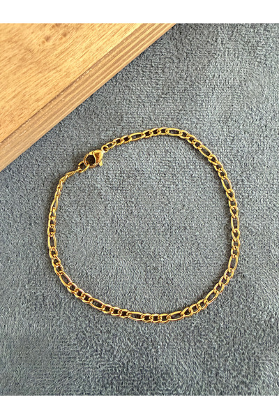 Rupen Kraft Stainless steel figaro bracelet in tarnish-resistant gold finish,...