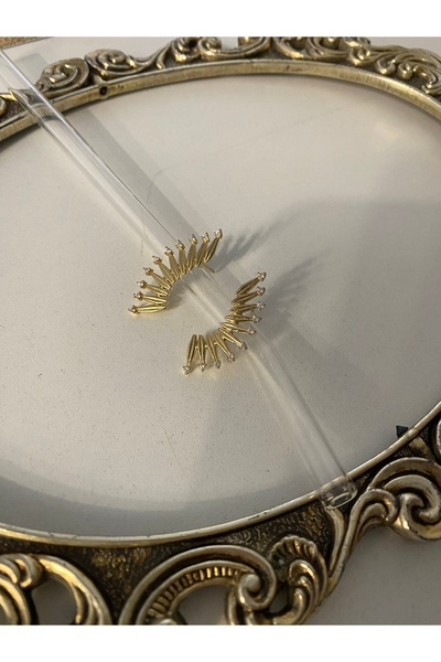 Uçları Zirkon Taşlı Gold Hilal Küpe