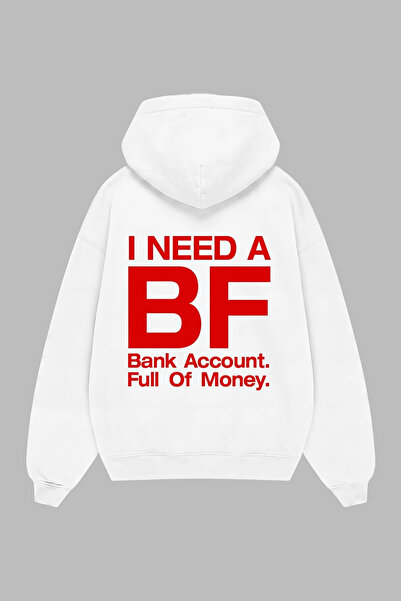 Sekizbiraltı I Need a Bf Back Printed White Oversize Unisex Hoodie