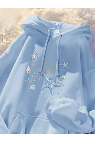 Vordevia Ocean Printed Premium Oversize Hooded 3 Thread Cotton Sweatshirt