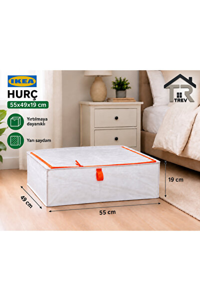 IKEA TREV Hurç 55x49x19 cm Dolap İçi Düzenleyici Fermuarlı Saklama Kutusu Çam...