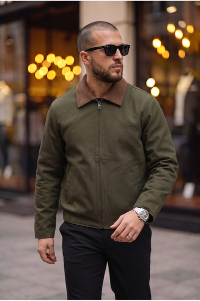 BASEL.CO Velvet Collar Detailed Unisex Relax Basic Fabric Jacket