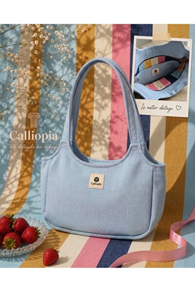 Calliopia Icy Blue /Buz Mavisi Denim Kot El ve Omuz Çantası /Renkli Astarlı/B...