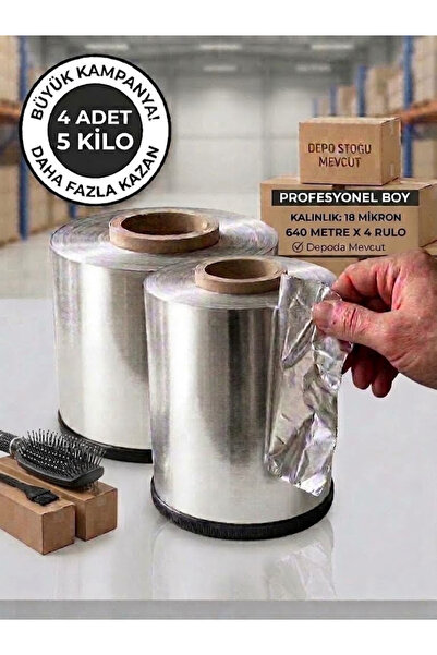 Profesyonel Kuaför Tipi Alüminyum Saç Boyama ve Röfle Folyosu Jelatin 4 Adet 5 kg 5000g 18 mikron 640 metre