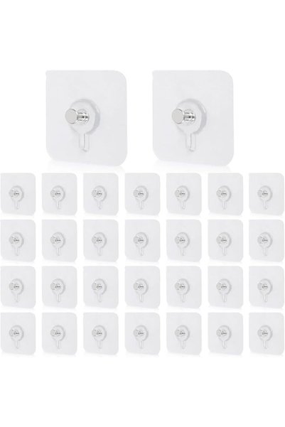 Yelajoy 60-Pack Stainless Steel Self Adhesive Hooks - Heavy Duty No Drill Wal...