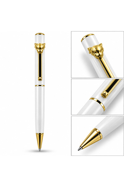 Generic Brand Luxury White Pen with Gold Accents and Tiger Head Design Looste...