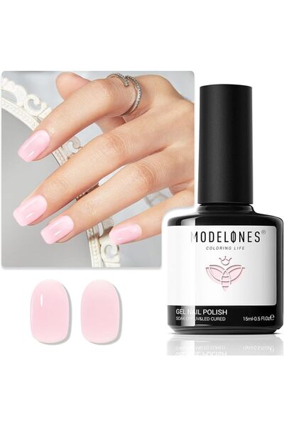 modelones Store طلاء أظافر جل وردي حليبي من موديلونز، 15 مل، ألوان وردية طبيع...