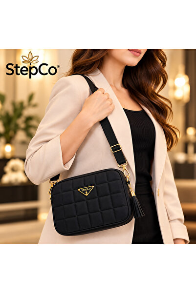 StepCo حقيبة كتف نسائية سوداء مبطنة - حقيبة كروس يومية أنيقة مع حزام قابل للت...