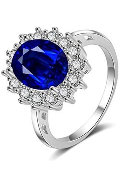 ALYAQOOT ALTHAMEEN Elegant Blue Stone Women's Ring - Size 7