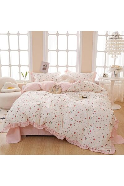 LifeTB Cotton Floral Duvet Cover Queen Girl Pink Flower Bedding Sets Garden S...