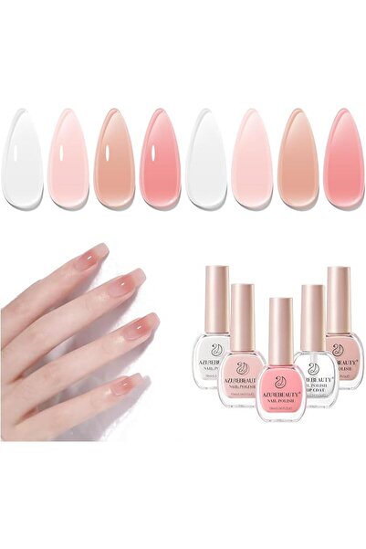 AZUREBEAUTY مجموعة طلاء أظافر شفاف (4 ألوان + طبقة علوية)، مظهر طبيعي وردي حل...