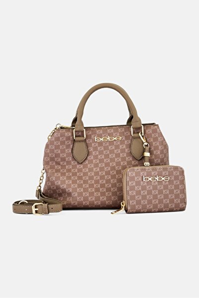 Bebe Women Brand Logo Satchels Bag With Wallet, Taupe