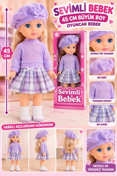 BYCEGU 45 cm Büyük Boy Sevimli Oyuncak Bebek – Şık Kıyafetli Elbiseli Oyun Ar...