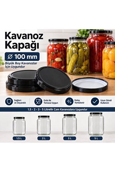 Genel Markalar Büyük boy Metal kavanoz kapağı 10 adet / 100mm. 10 cm.