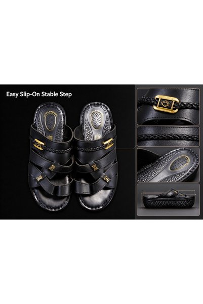 Huanhuan Shoe Men's summer thick-soled soft sandals with woven straps, fashio...