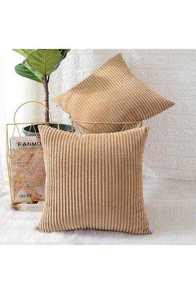 MERNETTE Pack of 2, Corduroy Soft Decorative Square Throw Pillow Cover Cushio...