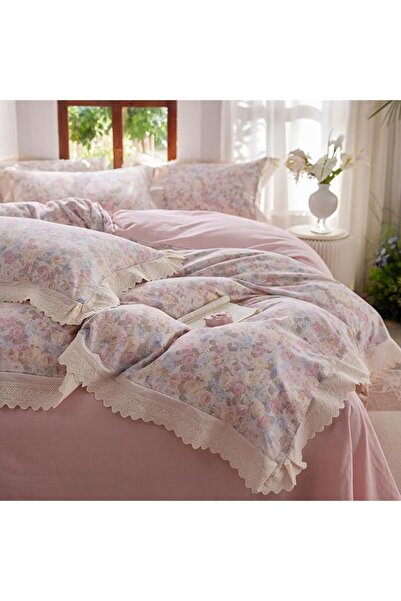 LifeTB Cotton Floral Duvet Cover Queen Girl Pink Flower Bedding Sets Garden S...
