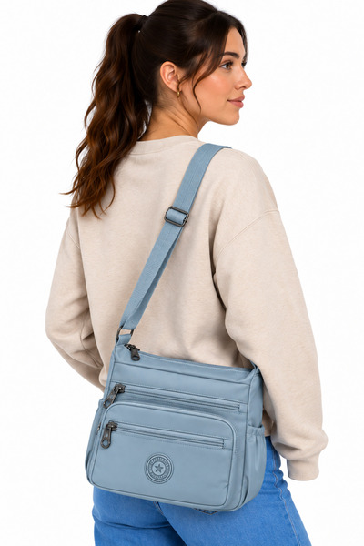 Bevitton Geantă de umăr și crossbody pentru femei, turcoaz, cu buzunare multiple și fermoar, model 4100