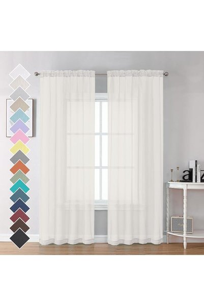 OVZME Bedroom Curtains 2 Panel Sets 84" Inch Length - Transparent Light Weigh...