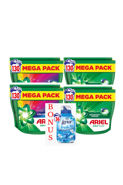 Ariel Pachet 520 Capsule Detergent Rufe, 8 x 65 capsule (4XColor, 4xMountainS...