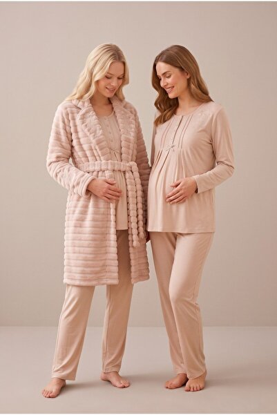 LOHOUSE Women's Beige Lace Long Sleeve New Season Winter Maternity Pajama Set...