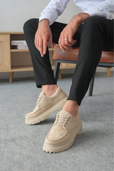 Zapatos KB-X6 Erkek Günlük Bağcıklı Süet Klasik Ayakkabı SKT - Bej