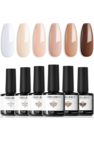 modelones Store مجموعة طلاء أظافر جل من موديلونز - 6 ألوان: عاري، وردي، أبيض ...
