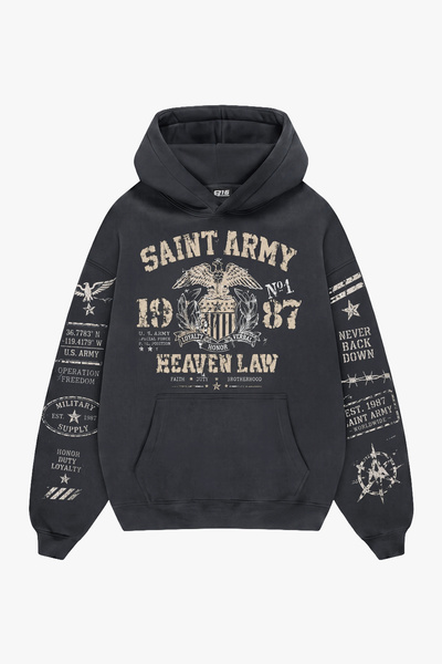Sekizbiraltı Saint Army Printed Smoked Oversize Unisex Hoodie