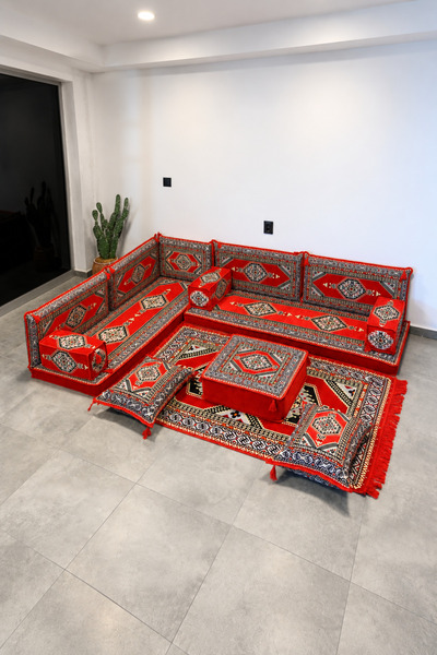 FEYZA DECOR HOME Otantik Saraylı Desen Şark Köşesi – 13 Parça Süngerli Sedir,...