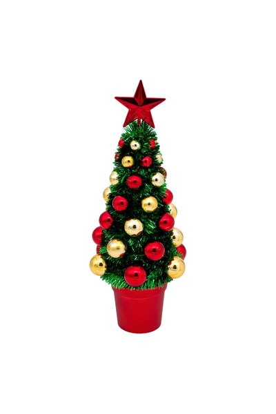 DD SHOP Brad Decorativ de Craciun Globuri Aurii Rosii 31cm - Brazi Tinsel Masa