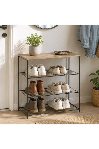 DD SHOP Pantofar Metalic cu Raft din Lemn 60x30x63cm - Rafturi Pantofi, Organ...