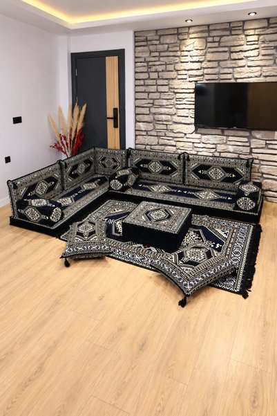 FEYZA DECOR HOME Otantik Saraylı Desen Şark Köşesi – 13 Parça Süngerli Sedir,...