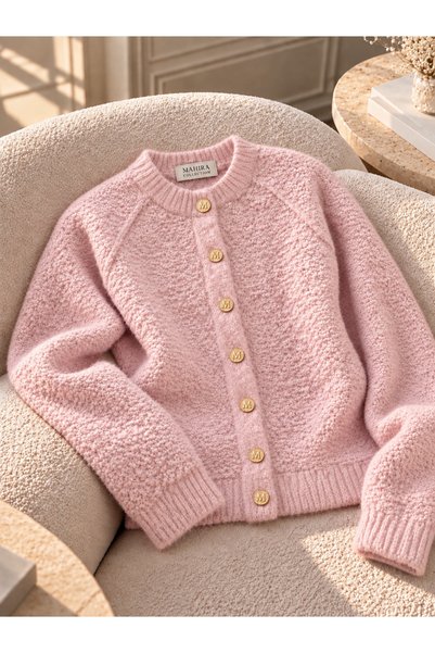 mahira collection Kadın Pembe Premium Yumoş Dokulu Triko Hırka