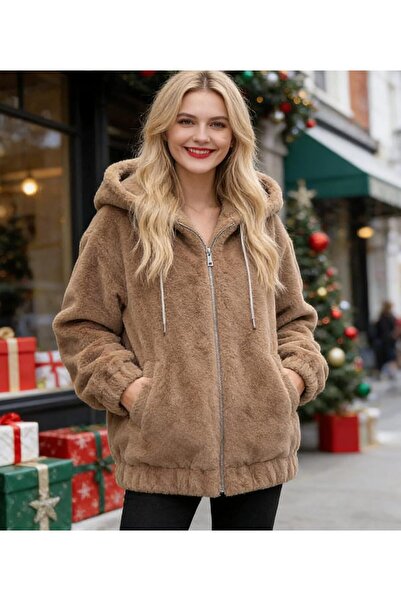 Modayazar Hooded Zippered High-Gramage Double-Sided Welsoft Plush Jacket Card...