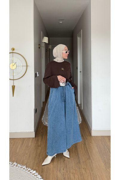 NİLNUR MODA Yeni Sezon Kadın Kot Yüksek Bel Etek Pantolon