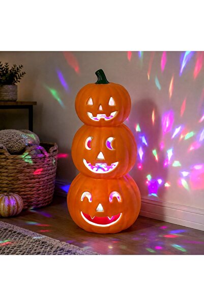 DD SHOP Dovleac Decorativ Triplu Halloween cu LED 23x20x53cm - Dovleci Pastic