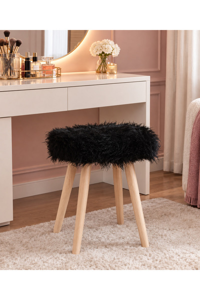 MervishDecor Ahşap Ayak Dekoratif Peluş Puf Tabure Bench Koltuk Sandalye