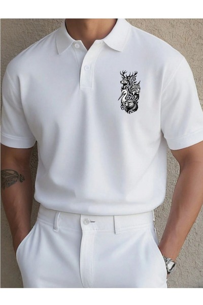 classy moda Unisex Wild Life and Animal Figures Printed Polo Collar Short Sle...