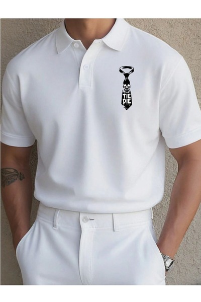 classy moda Μπλουζάκι με κοντό μανίκι και γιακά πόλο με στάμπα Unisex Tie and...