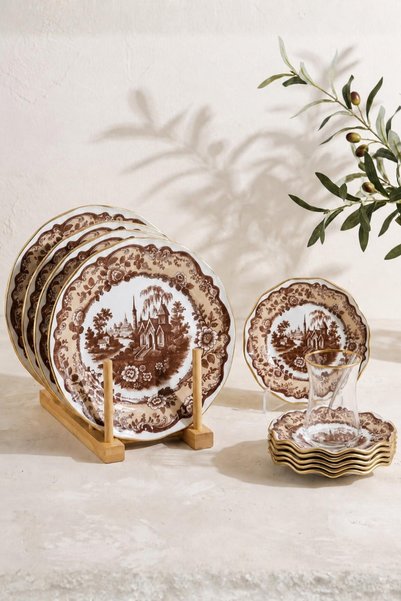 Tabakgelsin Vintage Kahve 24 Parça 6 Kişilik Cam Çay Ve Pasta İkram Seti