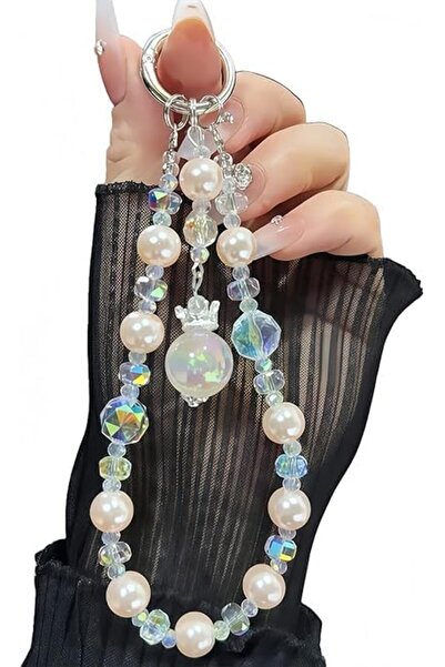 Tazweeq Phone Charm with Crystal Handpainted Bead, Kawaii Hands-Free Wrist St...