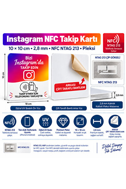 Instagramda Takip edin kartı Plexi 10x10 Baskılı Ntag 213 Çipli