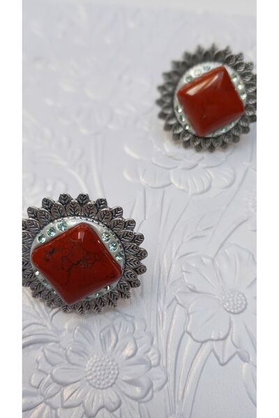 Generic Brand 3.5cm flower ring with red Jasper and Swarovski crystals Jonqiul