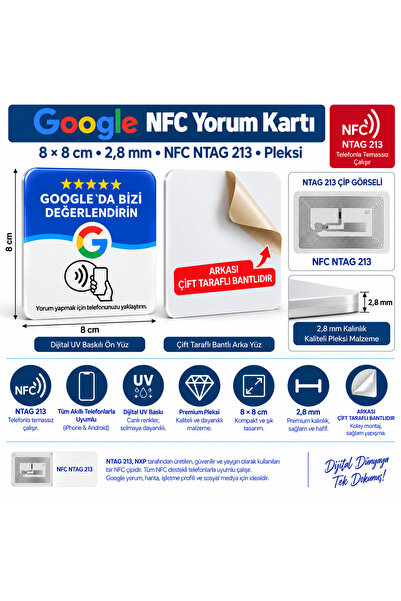 Google yorum Kartı 10X10 NFC Ntag 213 Plexi