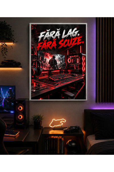 Miutic Print Studio Tablou decorativ gaming „Fără lag. Fără scuze.”, Tablou p...
